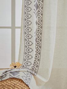 1pc Thick Linen Lattice Embroidered Hollow Window Curtain, Bohemian Style Lattice Embroidered Curtain, Machine Washable, Suitable For Living Room, Bedroom, Office Home Decoration - Grey - View 7