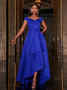 Faeriesty 露肩不对称下摆正式舞会礼服、晚礼服、婚礼宾客礼服、毕业典礼礼服、宴会礼服、派对礼服