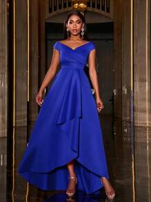 Faeriesty 露肩不对称下摆正式舞会礼服、晚礼服、婚礼宾客礼服、毕业典礼礼服、宴会礼服、派对礼服