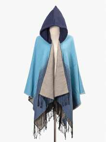 1 件纯色渐变休闲连帽斗篷，秋冬款 - 彩色 - 查看 11