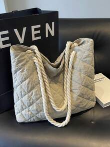 1 túi đeo vai dung tích lớn. Túi Tote thời trang, đơn giản và giản dị mới phổ biến. Màu trơn, quai xách bằng dây thừng. Làm bằng chất liệu nylon có khóa kéo. Thích hợp cho phụ nữ sử dụng hàng ngày, đi chơi, du lịch, nghỉ mát, làm việc, đi làm, đi học. Quà tặng lựa chọn tốt nhất, quà tặng sinh nhật cho gia đình, bạn bè. - Màu be - Xem 1