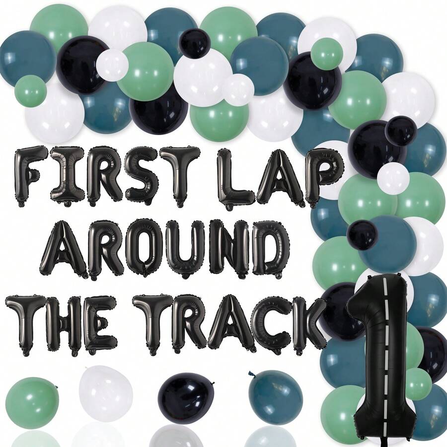 88Pcs Racing Themed 1st Birthday Party Decorations, Green Black Latex