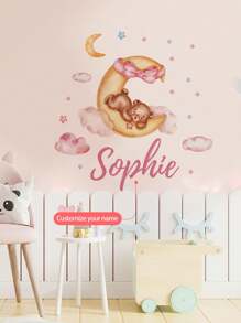 1 Piece Of 11.81 * 47.24in/15.74 * 47.24in Text Customized Wall Sticker, Teddy Bear On The Moon, Clouds, Stars, Elephants, Dinosaur Cartoon Painting, Self-Adhesive Painting For Home Bedroom, Study Stylish, Colorful, Cute Custom, Personalized, Unique Ideal Gifts For Her Her, Boyfriend, Girlfriend, Dad, Family, Mom, Friends, Pets, Son, School Students, Daughter, Workers School, Home, Office Birthday Graduation