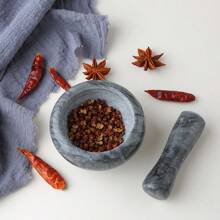 1 Set Of 3.5-Inch Marble Mortar And Pestle Set, Suitable For Grinding Pills, Spices, Garlic, Small Grinder Bowl, Kitchen Supplies (White, Black)