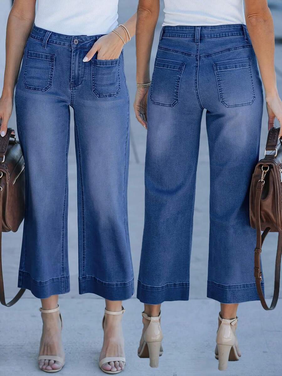 New Women's Cropped Washed Jeans, Fashionable And Sexy Trousers - 藏蓝色 - 查看 1
