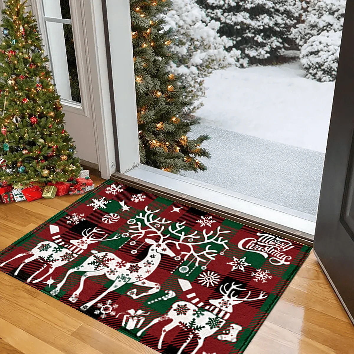 1pc Christmas Series Red & Green Plaid Fabric Christmas Deer