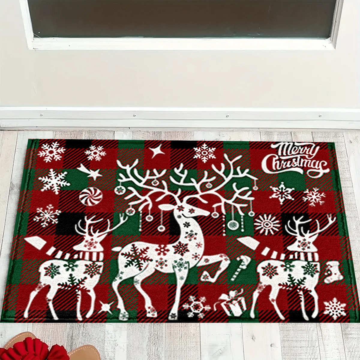 1pc Christmas Series Red & Green Plaid Fabric Christmas Deer