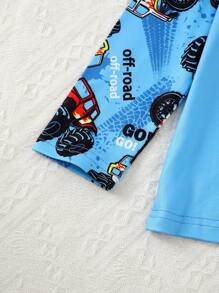 BrownBark 2 件年轻男童酷炫越野车图案圆领长袖 T 恤 + 休闲裤套装，舒适休闲男童儿童服装，适合日常穿着，可作为日常礼物 - 藍色 - 查看 6