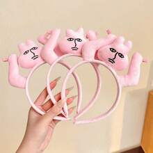 1pc Fun Pink Bunny Fluffy Headband, Grab Bangs Hair Accessory - Multicolor - View 6