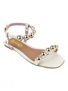 Women's Flat Slide Flatform Sandal With Half Moon Sphere Ornament, Soft, Light And Comfortable - 白色 - 查看 3