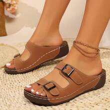 Dép xỏ ngón đế xuồng tiện lợi có quai, có thể điều chỉnh, thời trang đi ngoài trời cho nữ - màu nâu - Xem 4