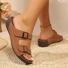 Dép xỏ ngón đế xuồng tiện lợi có quai, có thể điều chỉnh, thời trang đi ngoài trời cho nữ - màu nâu - Xem 3