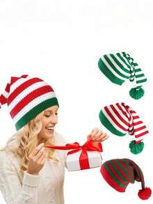 1 chiếc mũ len Giáng sinh dành cho người lớn, mũ len móc hình ông già Noel màu đỏ và xanh lá cây dùng trang trí sinh nhật Giáng sinh, trang trí phòng mùa đông - Nhiều màu - Xem 1