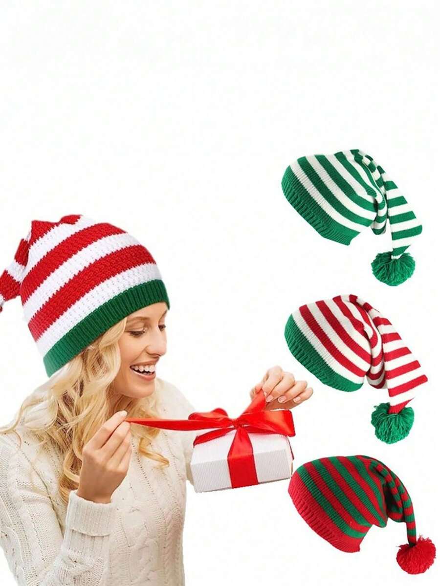 1 chiếc mũ len Giáng sinh dành cho người lớn, mũ len móc hình ông già Noel màu đỏ và xanh lá cây dùng trang trí sinh nhật Giáng sinh, trang trí phòng mùa đông - Nhiều màu - Xem 1