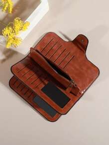 新款长款钱包 女士真皮手拿包 简约油蜡纯色生日 - 棕色 - 查看 4