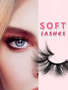 Asiteo 1 Pair 3D Effect Faux Mink Eyelashes, Natural & Soft For Everyday Wear - Black - View 4