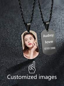 Collar de placa militar personalizado de acero inoxidable, grabado por láser con foto de la pareja en ambos lados, regalo para la esposa, Acción de Gracias - Multicolor - Ver 4