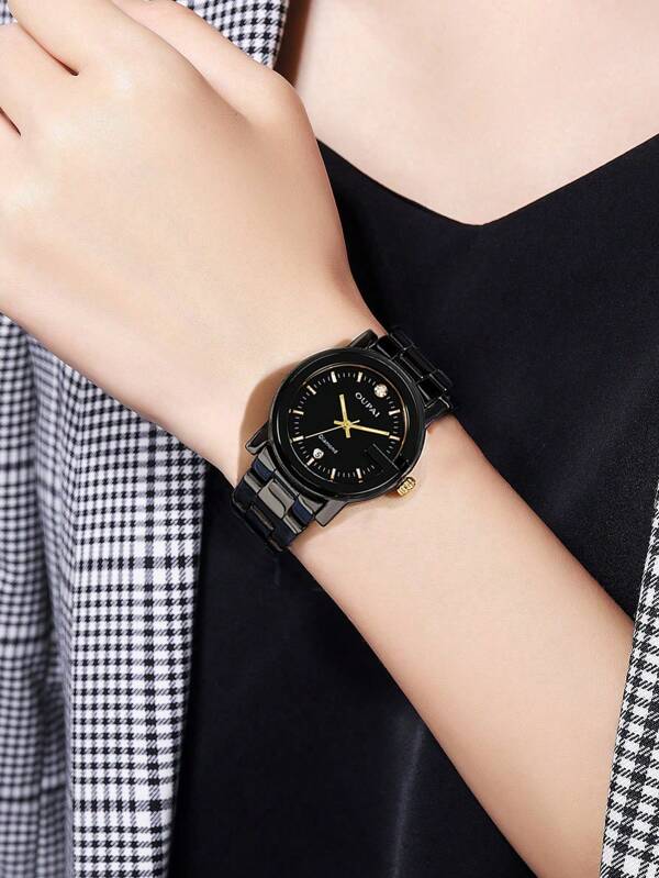 OUPAI OUPAI Women's Black Luminous Ceramic Strap, Wear-Resistant And Shiny Japanese Quartz Movement, Casual And Elegant Watch Calendar Suitable For Daily Gatherings