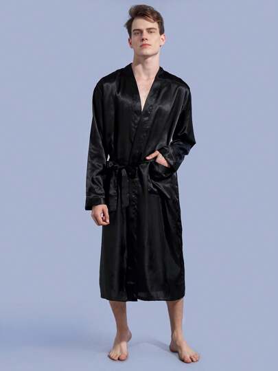 Men's Autumn And Winter Best-Selling Imitation Silk Satin Robe Bathrobe