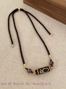 1 Stück europäischer und amerikanischer bohemian Stil Nachahmung Achat Edelstein Neun-Augen Sechs-Augen Gott des Reichtums Dzi Bead Anhänger Halskette. Modische Schlüsselbein-Kette für Paar. Luxuriöse, retroaktive, universell einsetzbare dekorative Kette. Geeignet als Geschenk für Paar zum Datenight.