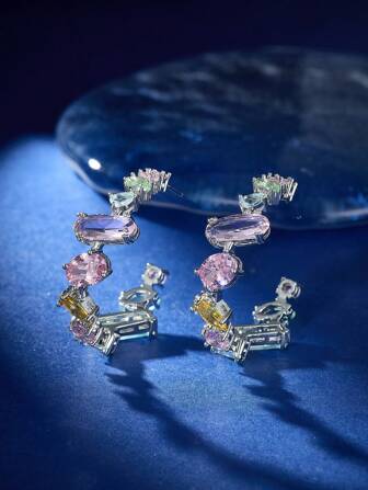 1 Par Av Lyxig Gnistrande Mode Kubik Zirkonium Färg Örhängen , Fashionabel Örhängen , Lämplig För kvinnor Till Med Mode Och Bär Mest Populär Öra Smycke