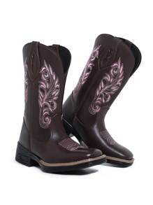 Women's Texan Boot In New Leather Floral Embroidered Country Style With Comfort And Elegance - màu đen - Xem 4