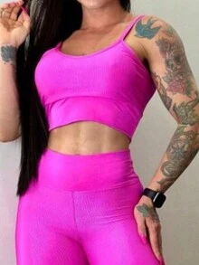 Academima Cropped Top Pants Women's Satin Satin Legging Set Premium Fabric Beautiful Luxury Model - 玫紅色 - 查看 4