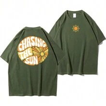 Shirt Basic T-Shirt "Chasing The Sun" - 墨綠色 - 查看 1