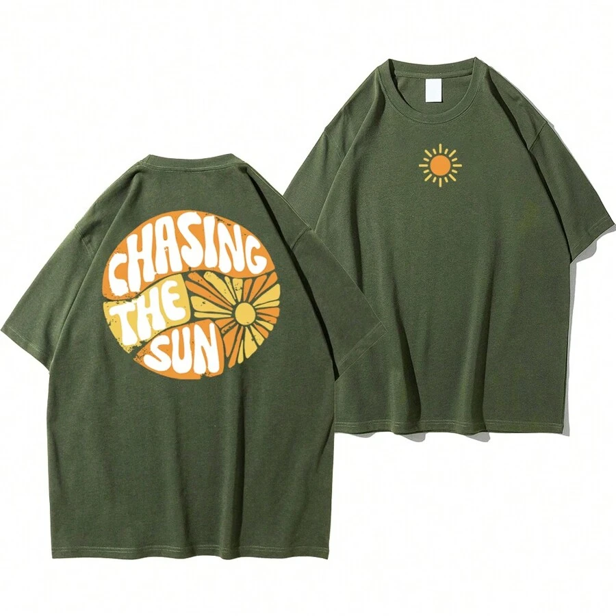 Shirt Basic T-Shirt "Chasing The Sun" - 墨綠色 - 查看 1
