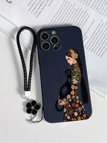 1 Ốp lưng điện thoại bảo vệ TPU họa tiết hoa mèo màu đen & 1 dây đeo có thể tháo rời hình hoa đá giả keo nhỏ giọt màu đen, tương thích với iPhone, điện thoại thông minh Android như Samsung, Xiaomi, OPPO - Nhiều màu - Xem 5