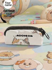 1pc Custom Name Zipper Pencil Case, Suitable For Children And Teenagers, Can Be Customized Based On Your Unique Design, Great For Storing Pencils And Multi-Functional Storage Bag, Print Your Own Name Or Sibling/Classmate's Name As A Gift Back To School Winter Gift Ideas Boy Girl Valentine's Day - Multicolor - View 1