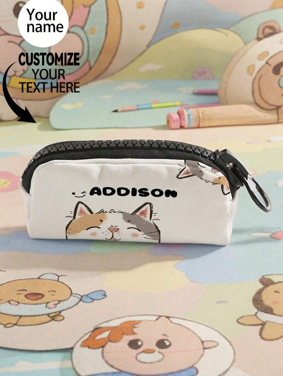 1pc Custom Name Zipper Pencil Case, Suitable For Children And Teenagers, Can Be Customized Based On Your Unique Design, Great For Storing Pencils And Multi-Functional Storage Bag, Print Your Own Name Or Sibling/Classmate's Name As A Gift Back To School Winter Gift Ideas Boy Girl Valentine's Day - Multicolor - View 1