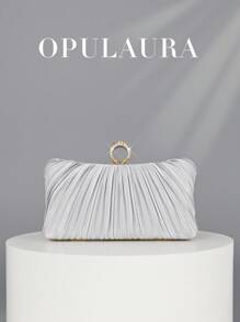 1 chiếc túi xách dây xích lấp lánh thanh lịch OpulAura, được trang trí bằng đá quý, kiểu dáng cổ điển với chất liệu satin xếp ly, thiết kế khóa nam châm, túi xách dự tiệc thời trang dành cho nữ, phù hợp cho các bữa tiệc sinh nhật và các sự kiện buổi tối quyến rũ. - Bạc - Xem 2