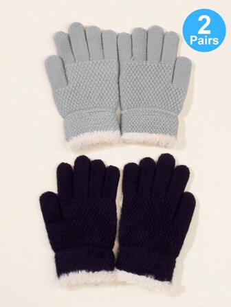 2 çift Çocuk Örgü Sıcak Eldiven, Açık Hava Bisikleti İçin Rüzgar Geçirmez ve Soğuğa Dayanıklı Jakarlı Eldivenler