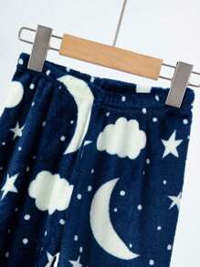 2 件套儿童法兰绒睡衣套装，保暖加厚家居服，适合秋冬季，男孩