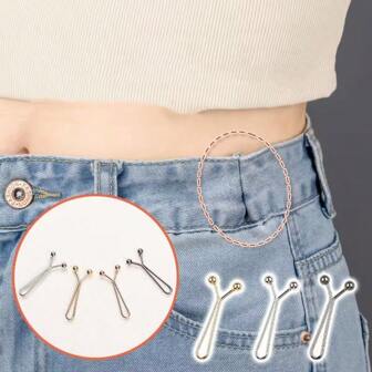 4pcs Invisible Waist Tightening Metal Clip Buttons - Adjustable, Fashionable Accessory For Jeans And Clothes, Easy To Use, Comfortable, And Versatile