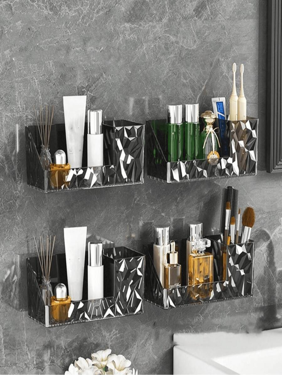 Diamond-Patterned Mirror Cabinet Wall-Mounted Storage Box Without Drilling, White