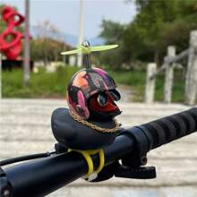 Casco da bicicletta carino a forma di papero nero con elica e occhiali alla moda - in PVC, con accento di catena dorata, per il tempo libero all'aperto