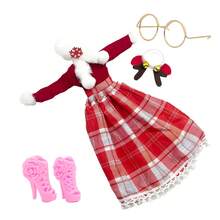 Trang trí Giáng sinh 30cm Trang phục thời trang cho búp bê cho ngày lễ Giáng sinh, Váy, Mũ Giáng sinh, Bộ phụ kiện 5 món, Trang trí nhà búp bê, Váy Vivid, Không bao gồm búp bê - Nhiều màu - Xem 4