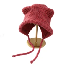 冬季女士针织帽 全新 10 色 中性纯色 女士保暖针织帽 腈纶女式骷髅帽 配长款猫耳套头帽 圣诞节 - 彩色的 - 查看 21