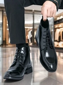 Męskie wysokie botki do kostki, czarne formalne buty typu derby z bocznym zamkiem błyskawicznym, sznurowane, modne wysokie botki do kostki, buty typu oksford na jesień/zimę, odpowiednie do biznesu, formalnego stroju, wesel i bankietów