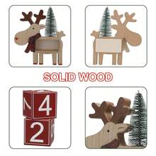 圣诞驯鹿降临节日历，木制麋鹿倒计时装饰，手工桌面节日中心摆件，喜庆圣诞架饰，完美的圣诞礼物，适合家居和办公室的圣诞装饰 - 紅木色 - 查看 6