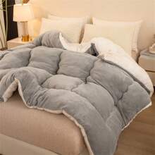 奢华加厚冬季羽绒被 - 超柔软微纤维填充，四季皆宜纯色绗缝被，可机洗 - 适用于卧室、酒店和客房（不含枕套），圣诞节、情人节、新年礼物