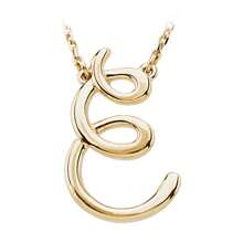 The Black Bow 14k Yellow Gold, Olivia Collection, Medium Script Initial E Necklace