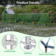 16x3FT Metal Chicken Coop Run Backyard Hen House Poultry Habitat Cage W/Cover - Grey - View 6