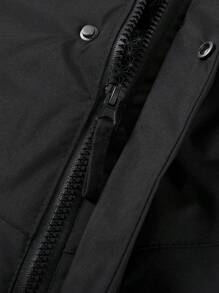 1pc Men's Winter Jacket, Thick Warm Graphene Fashionable Casual Hooded Windproof Coat - Black - View 3