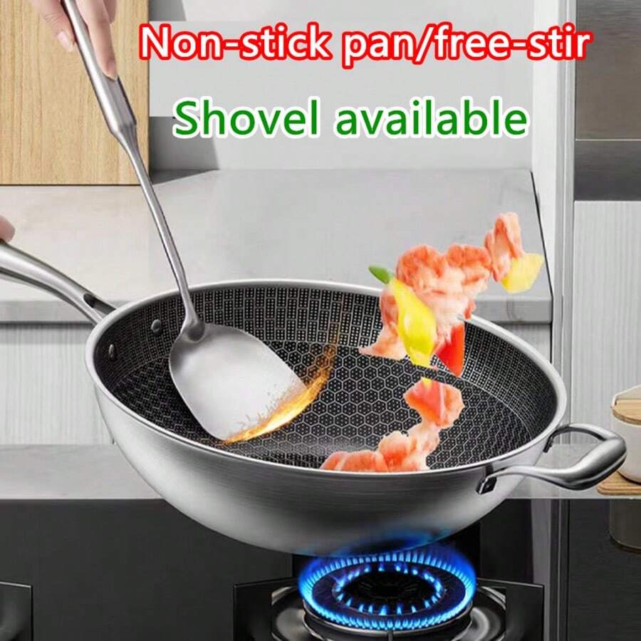 32cm Stainless Steel NonStick Wok, Suitable For Induction