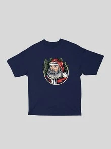 Men's Streetlife Oversized T-Shirt Santa Print Wide Sleeve Casual - 藏蓝色 - 查看 2