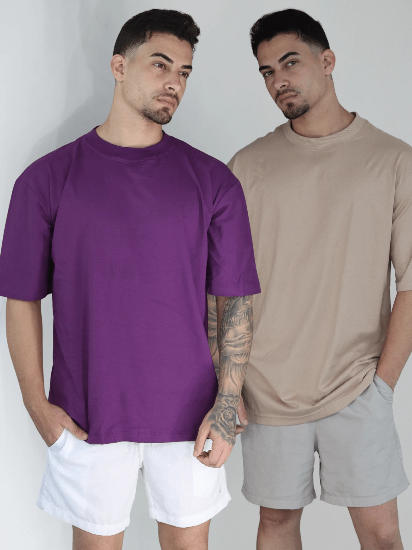 Kit 2 Men's Oversized T-Shirt Streetwear Plain Cotton Basic Collar