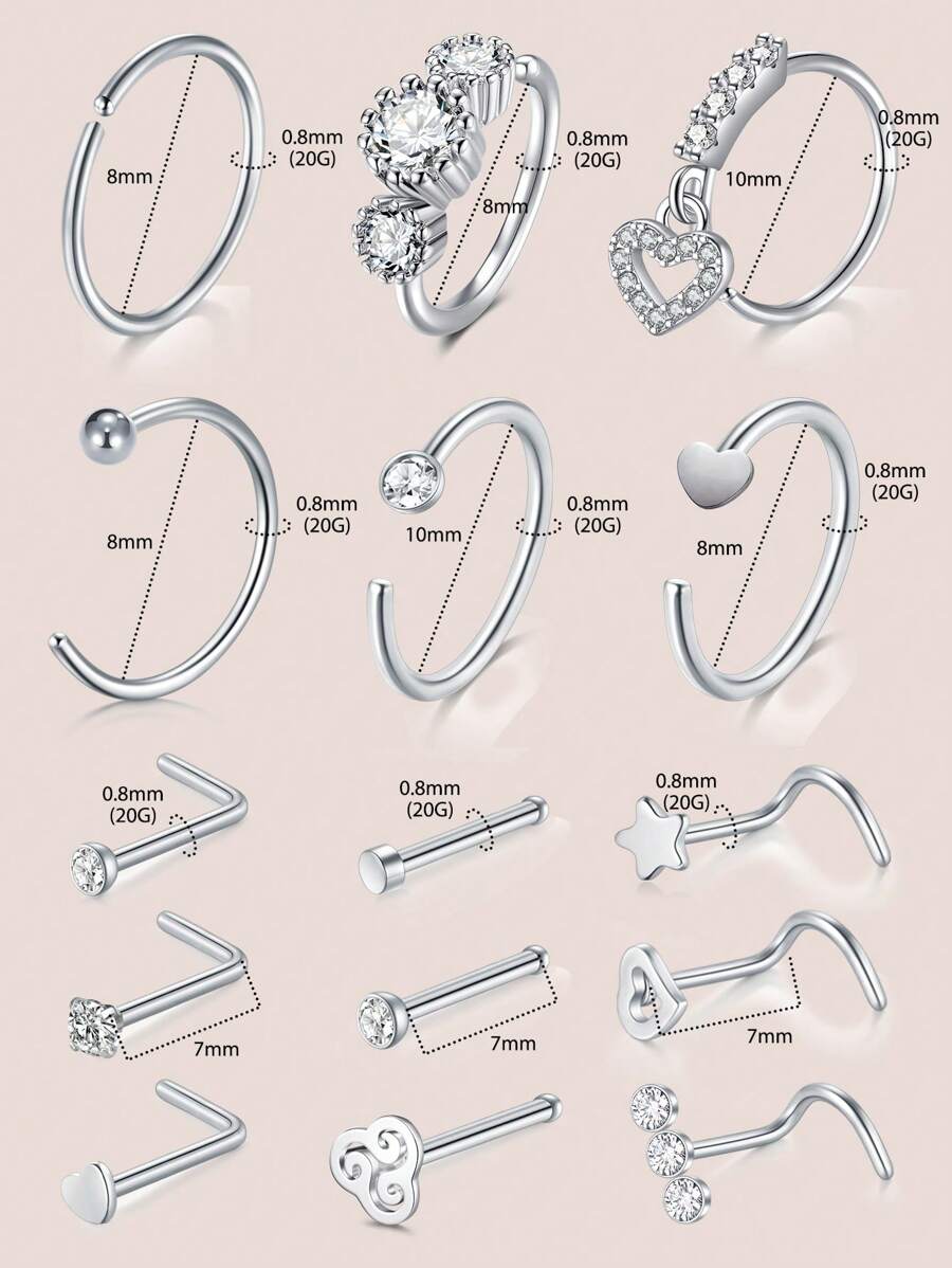 CIZME 15PCS Nose Rings Nose Rings Hoops Nose Studs Nose Rings Stainless
